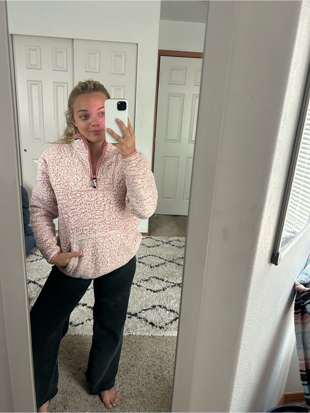 PINK Victoria's Secret Blush Pink Sherpa Half-Zip Pullover